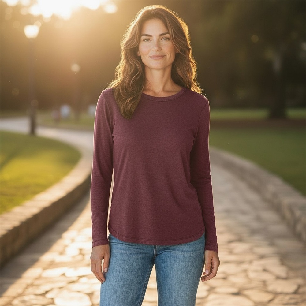 Athleta Garment Dyed Merlot Soft 100% Cotton Crew Neck Tee